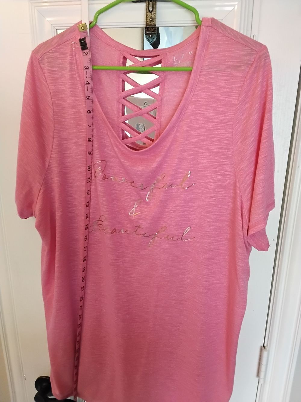 Women's Pink Lattice-Back Graphic Tee